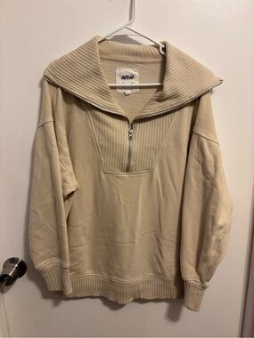 Aerie Men’s Cream Half-Zip Rib Funnel Neck Top
